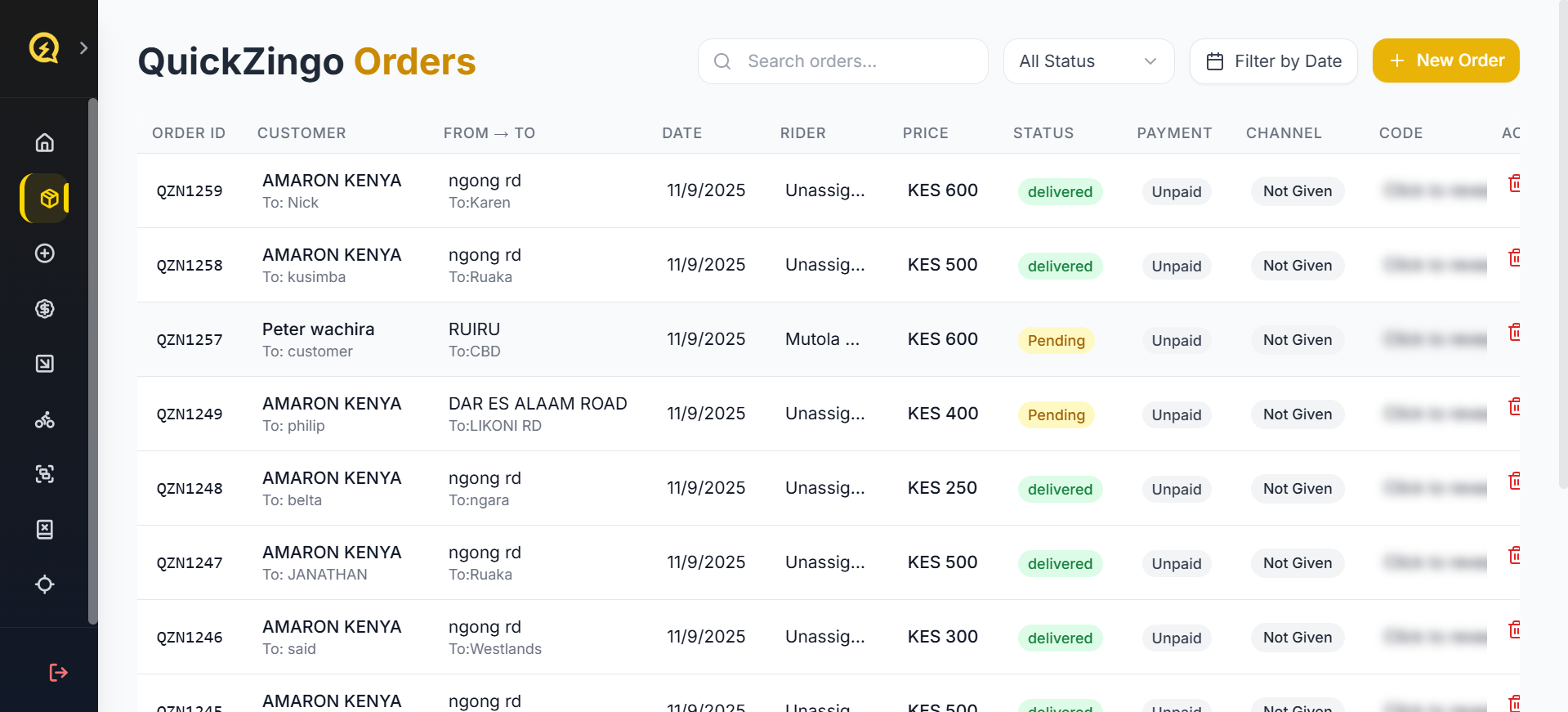 Screenshot of Quickzingo Deliveries